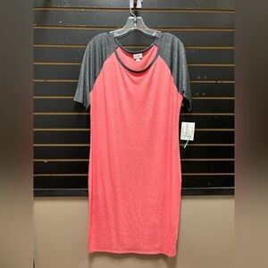 NWT LuLaRoe Julia Dress 2X Pink Gray Raglan Sleeve Stretch Bodycon